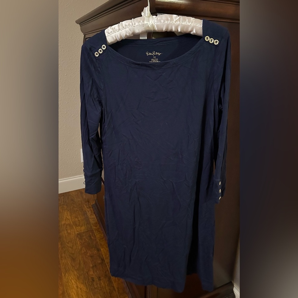 Lilly Pulitzer Navy Blue Long Sleeve Dress with Button Accents